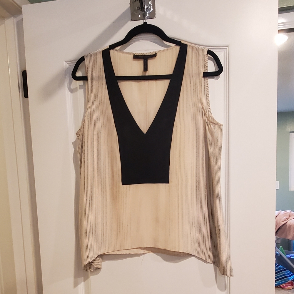 BCBGMaxAzria silk sleeveless top ivory and black